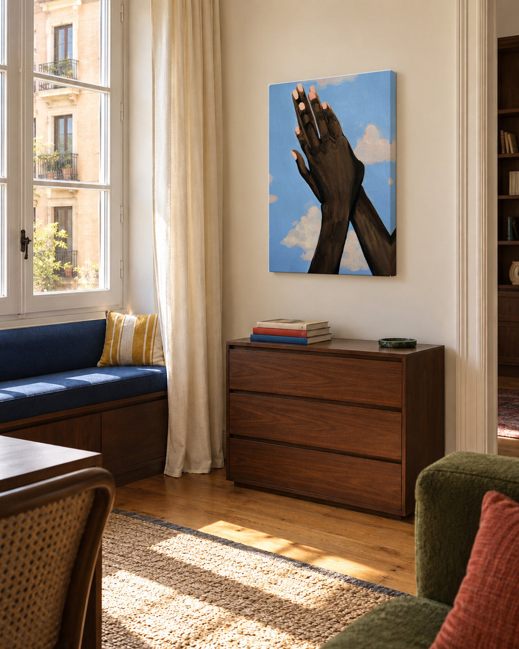 Himmel blau - Unframed canvas in an interior