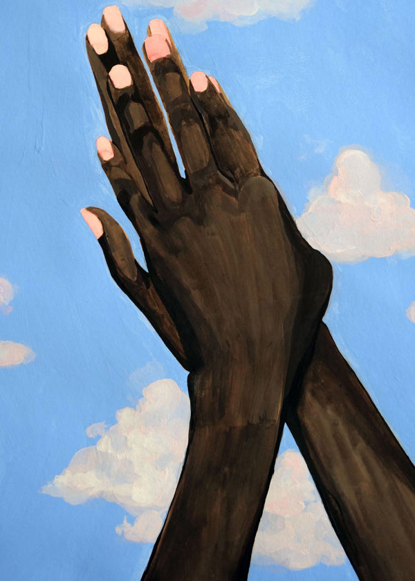 Illustration av händer mot himlen