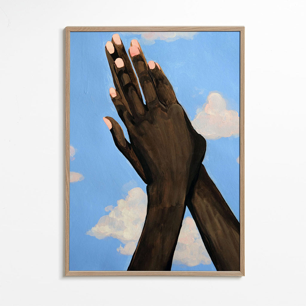 Illustration av händer mot himlen