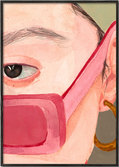 Illustration närbild med rosa solglasögon