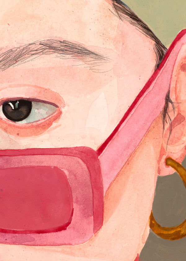 Illustration närbild med rosa solglasögon