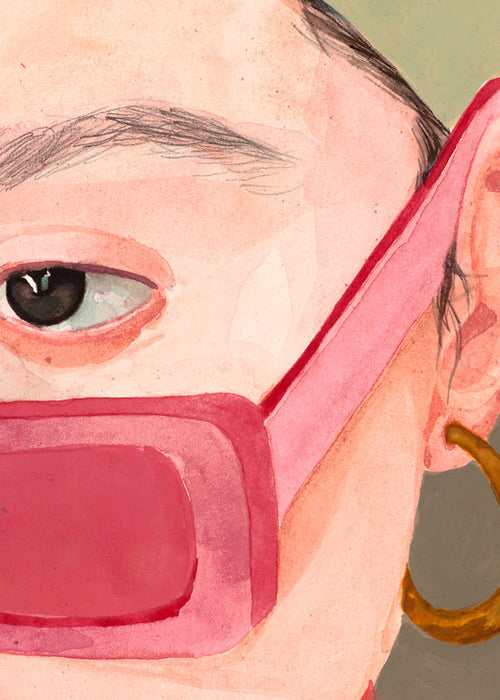 Illustration närbild med rosa solglasögon