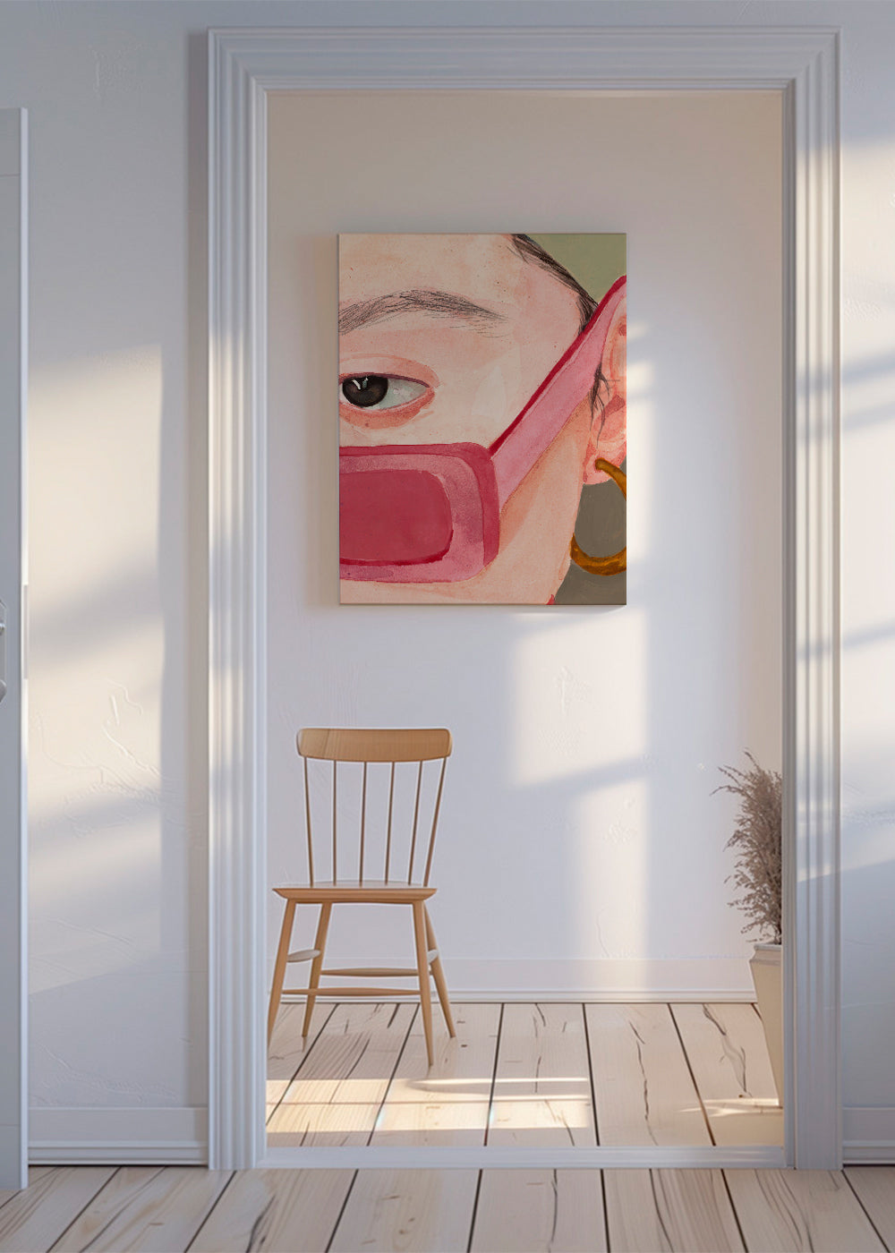 Illustration närbild med rosa solglasögon