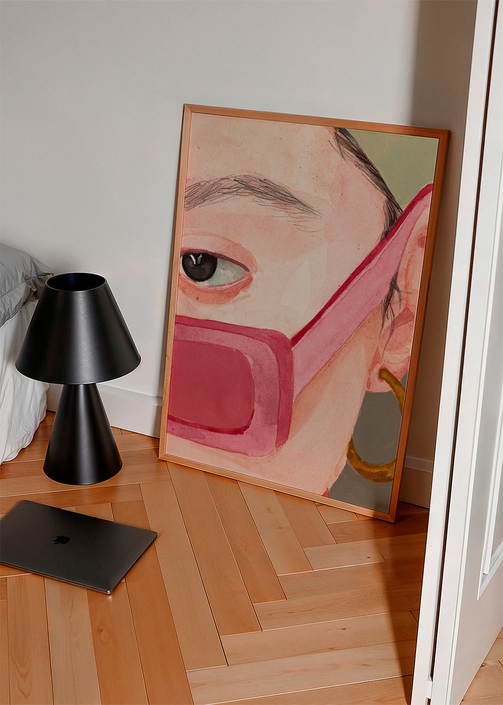 Illustration närbild med rosa solglasögon