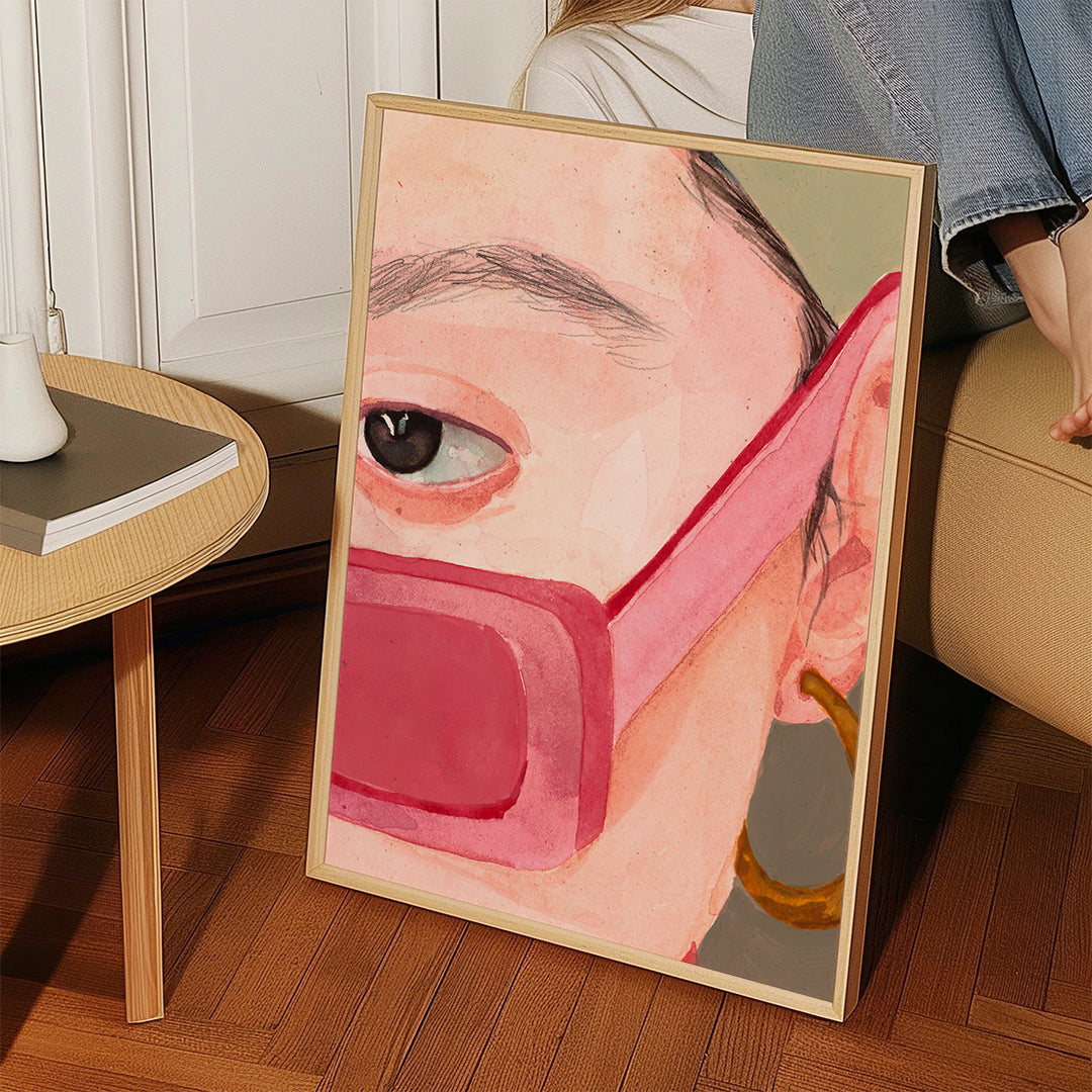 Illustration närbild med rosa solglasögon