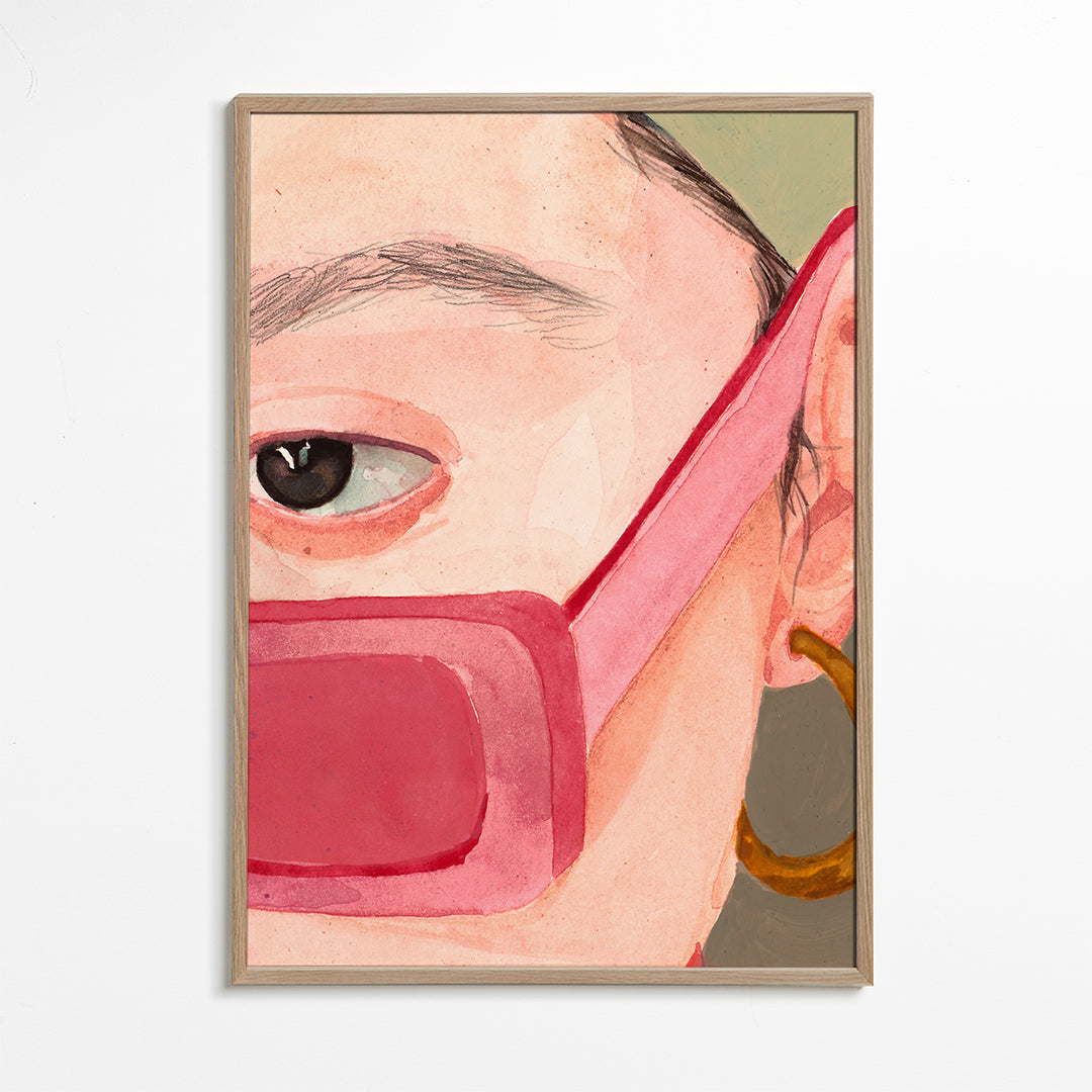 Illustration närbild med rosa solglasögon