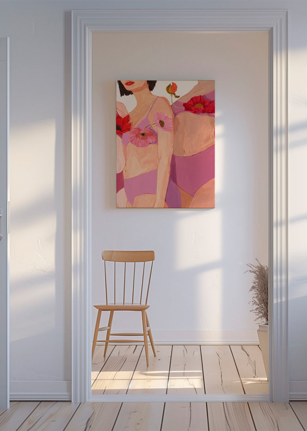 Illustration av kvinnor med vallmo i rosa