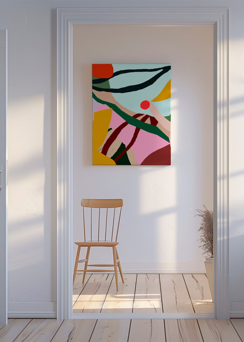 Abstrakt illustration med frukt och hand