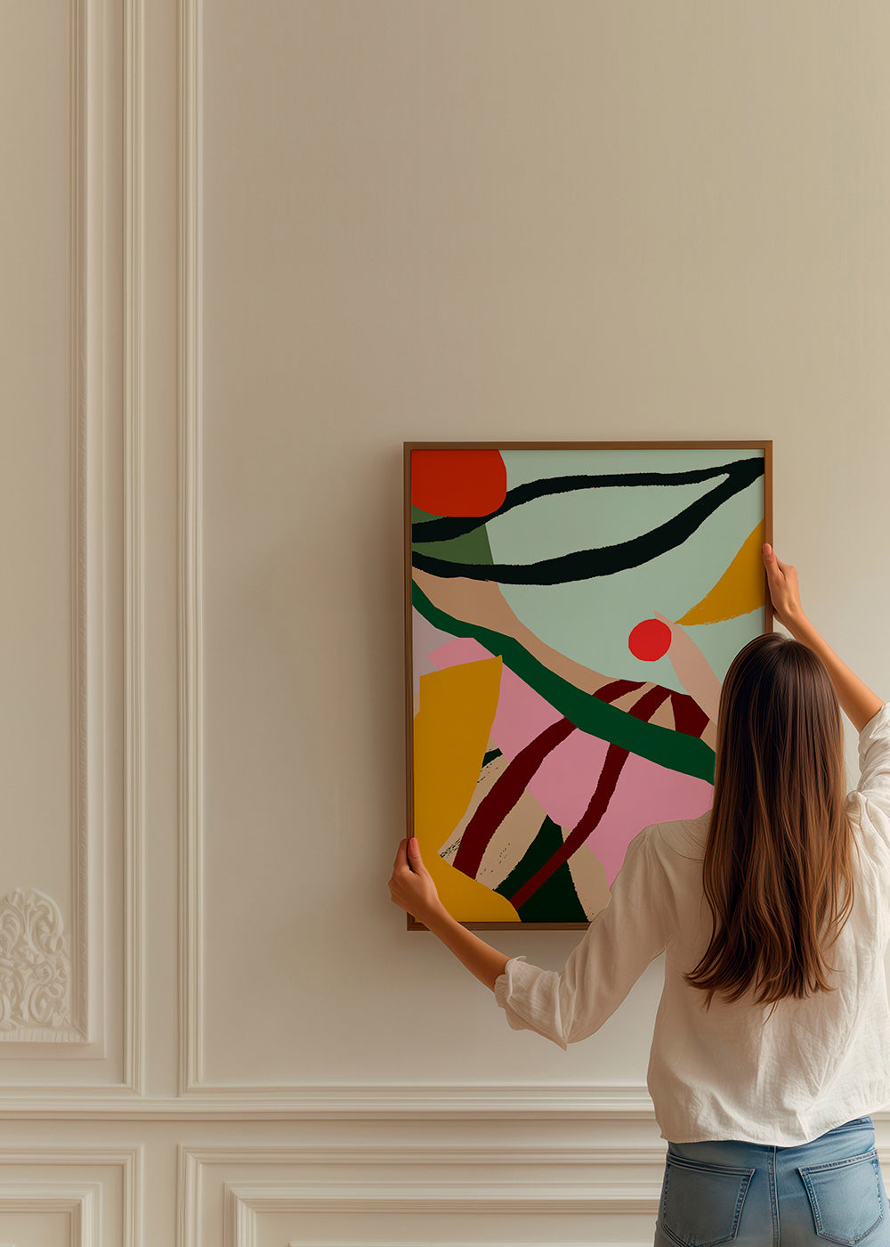 Abstrakt illustration med frukt och hand