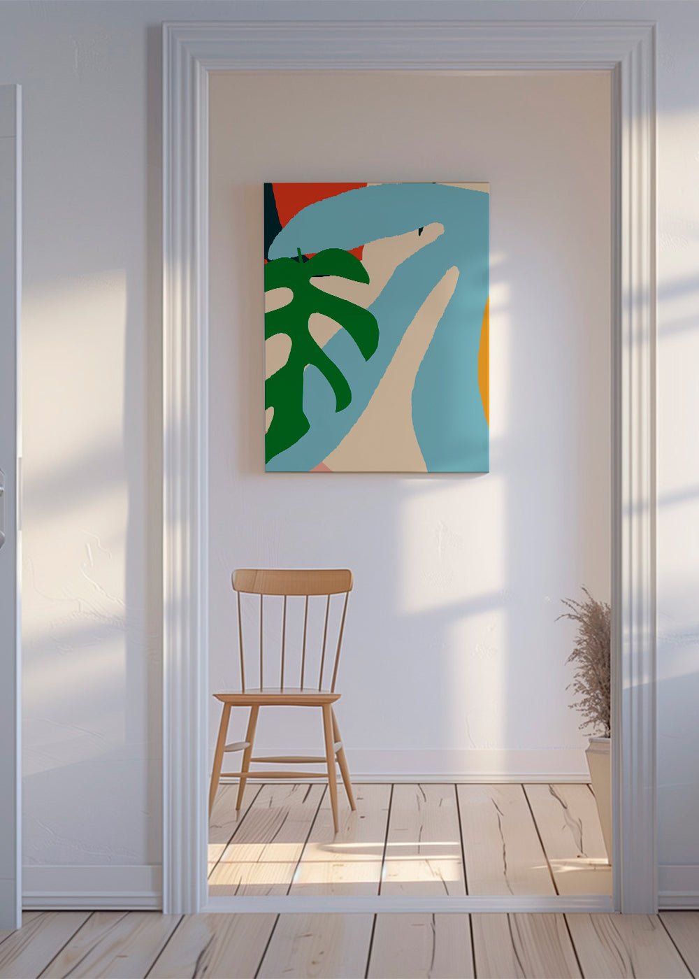Hägerillustration med grönt blad