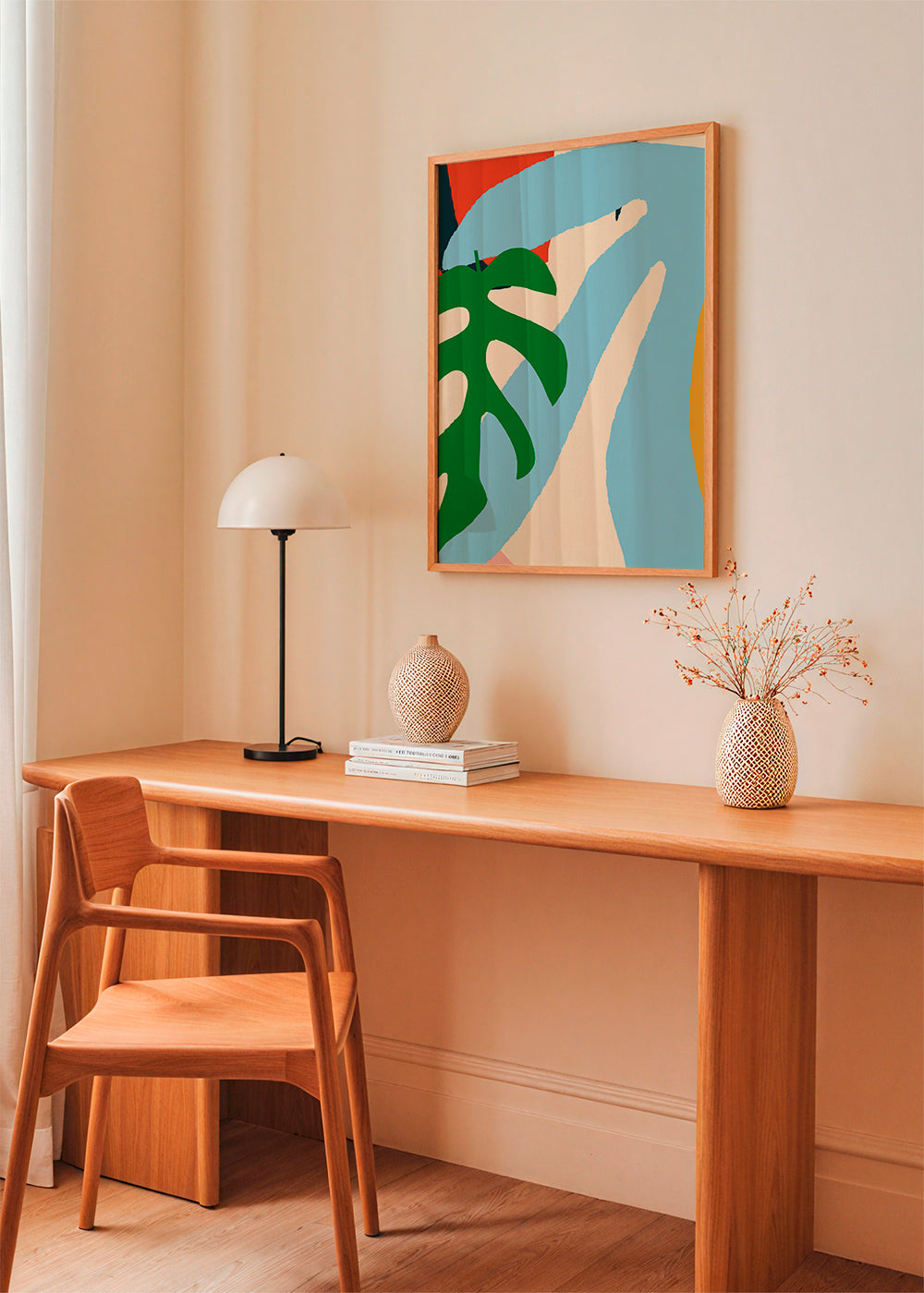 Hägerillustration med grönt blad
