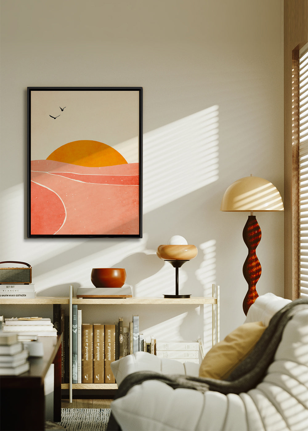 Landskapskonst med geometrisk korallsol