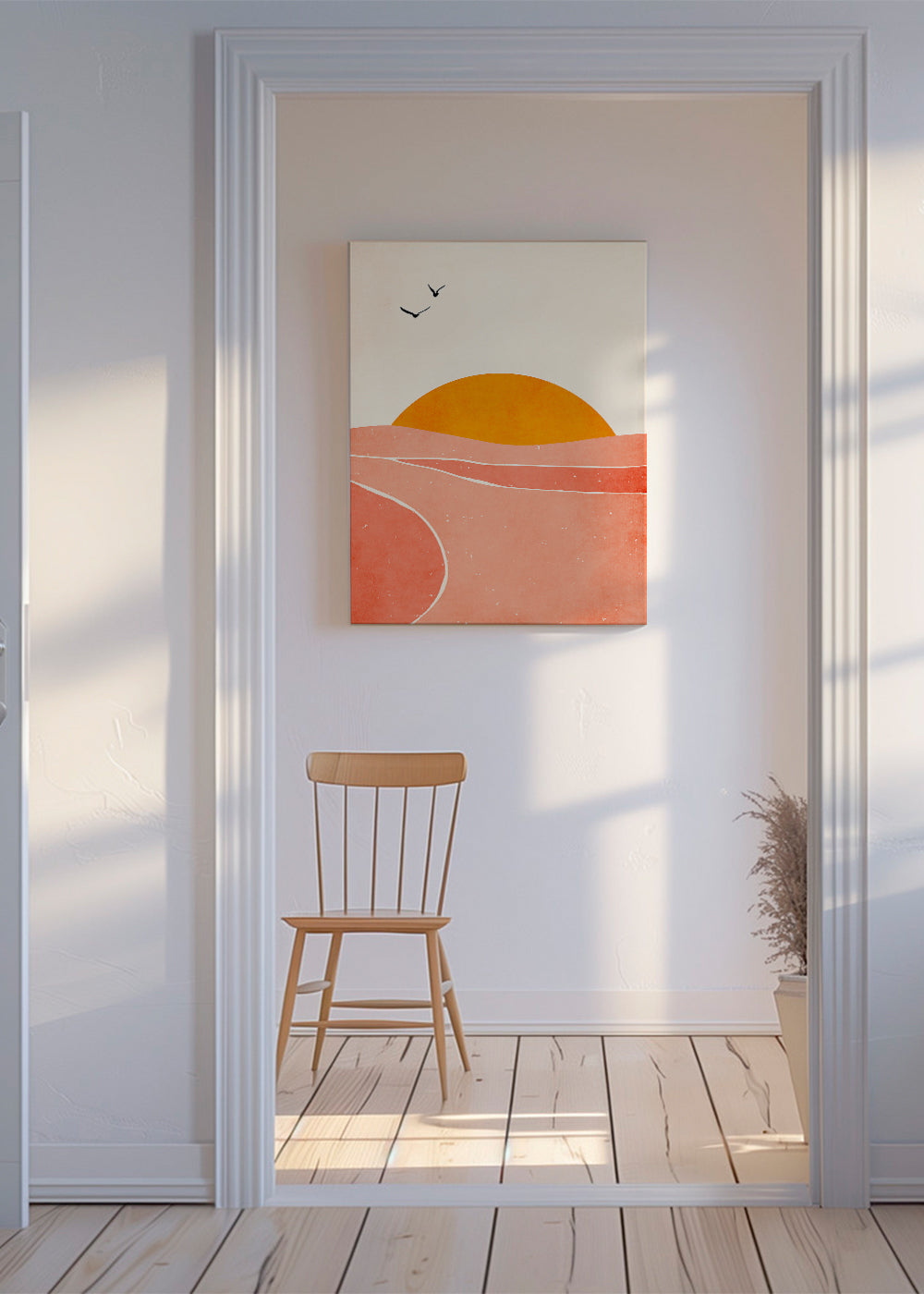 Landskapskonst med geometrisk korallsol