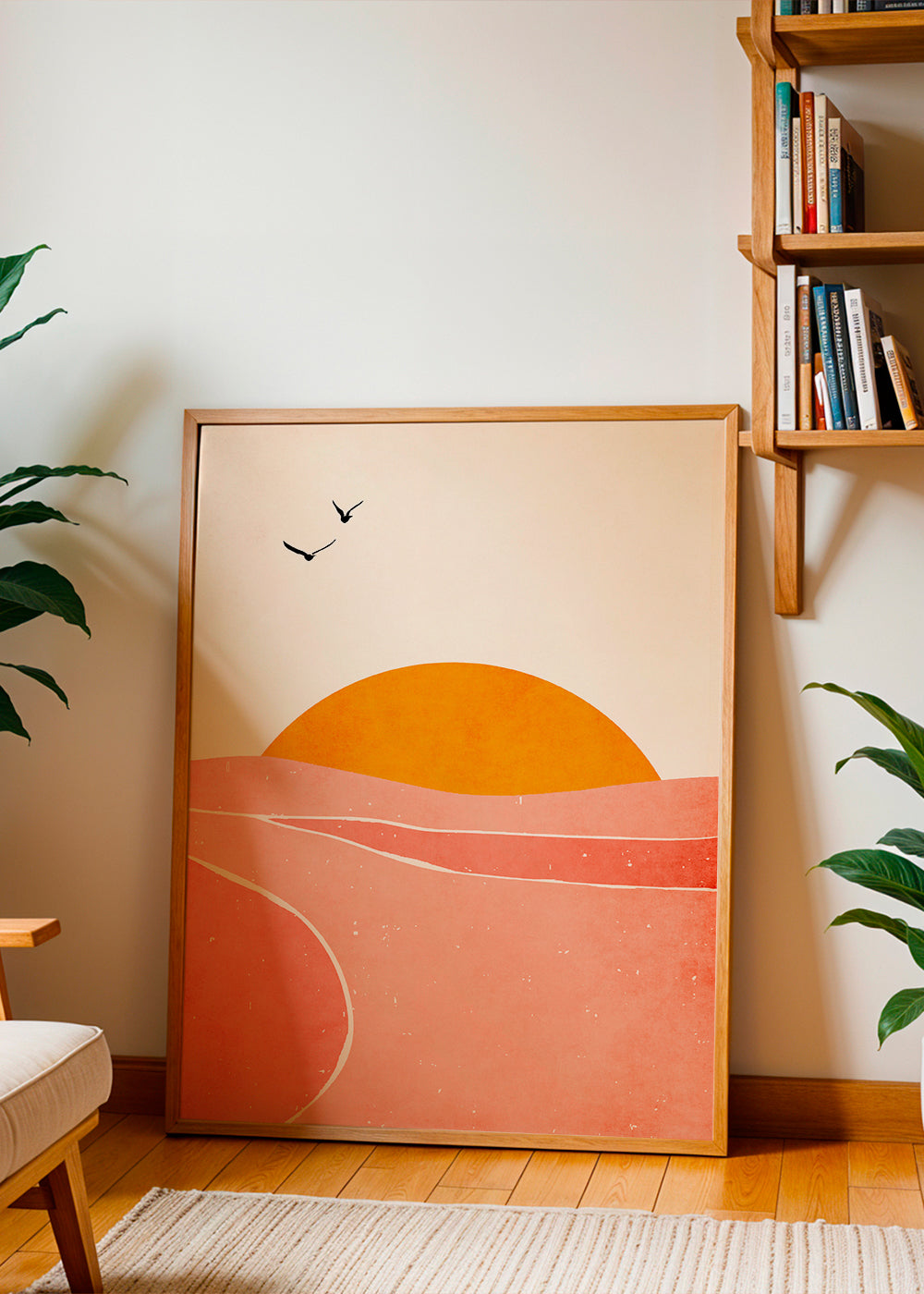 Landskapskonst med geometrisk korallsol