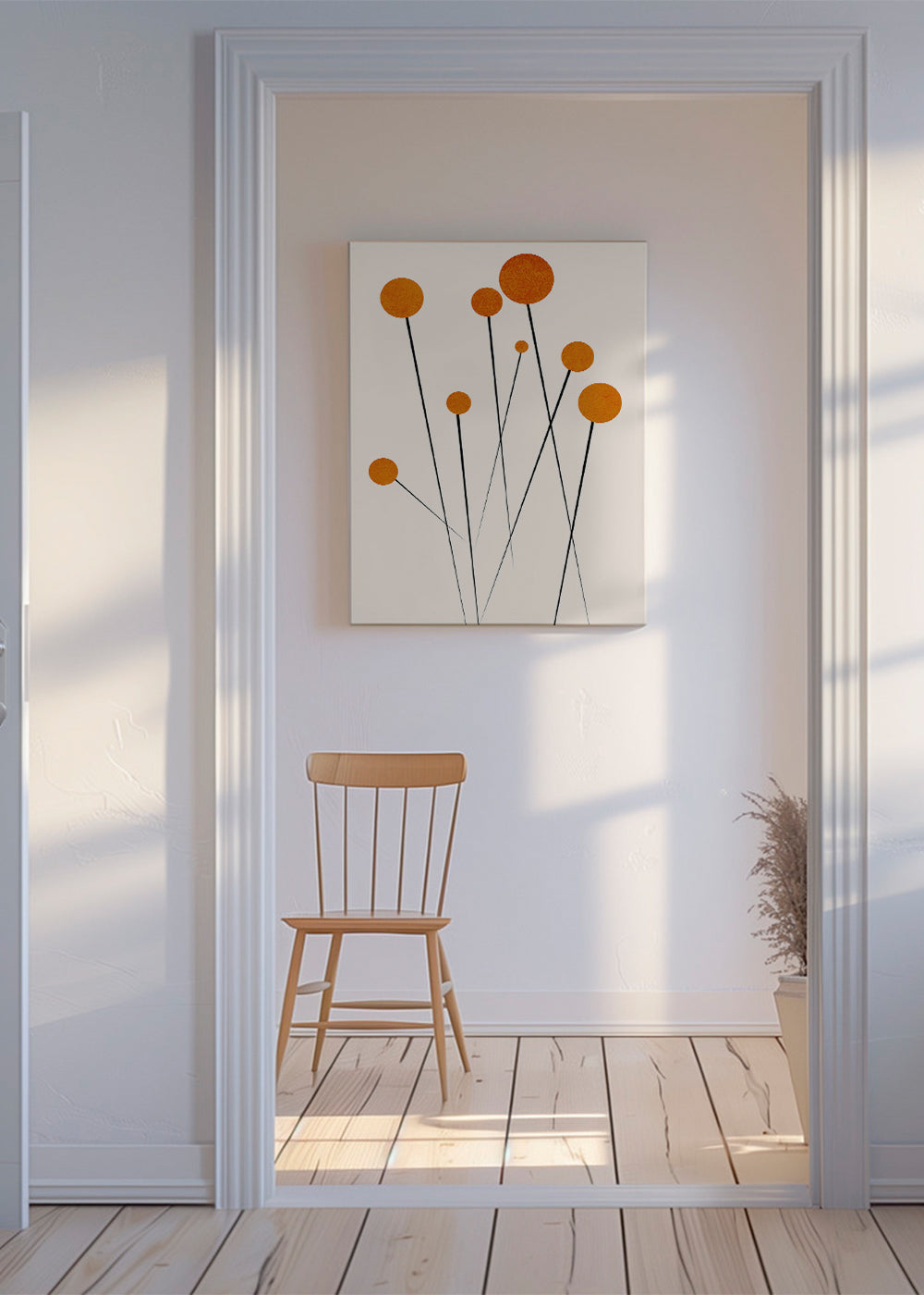 Botanisk poster med orange cirklar