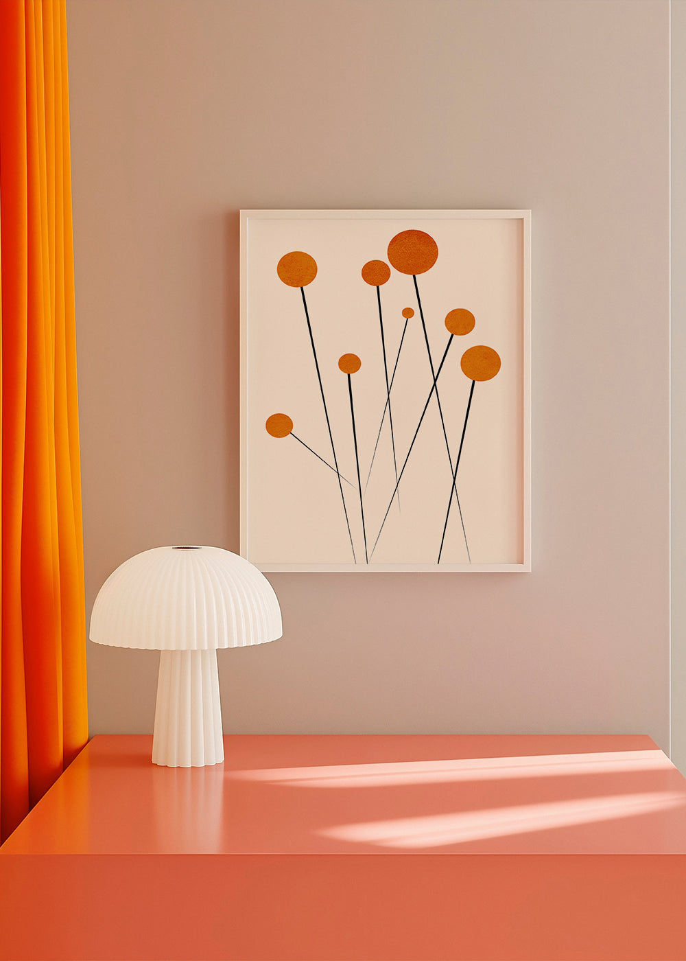 Botanisk poster med orange cirklar