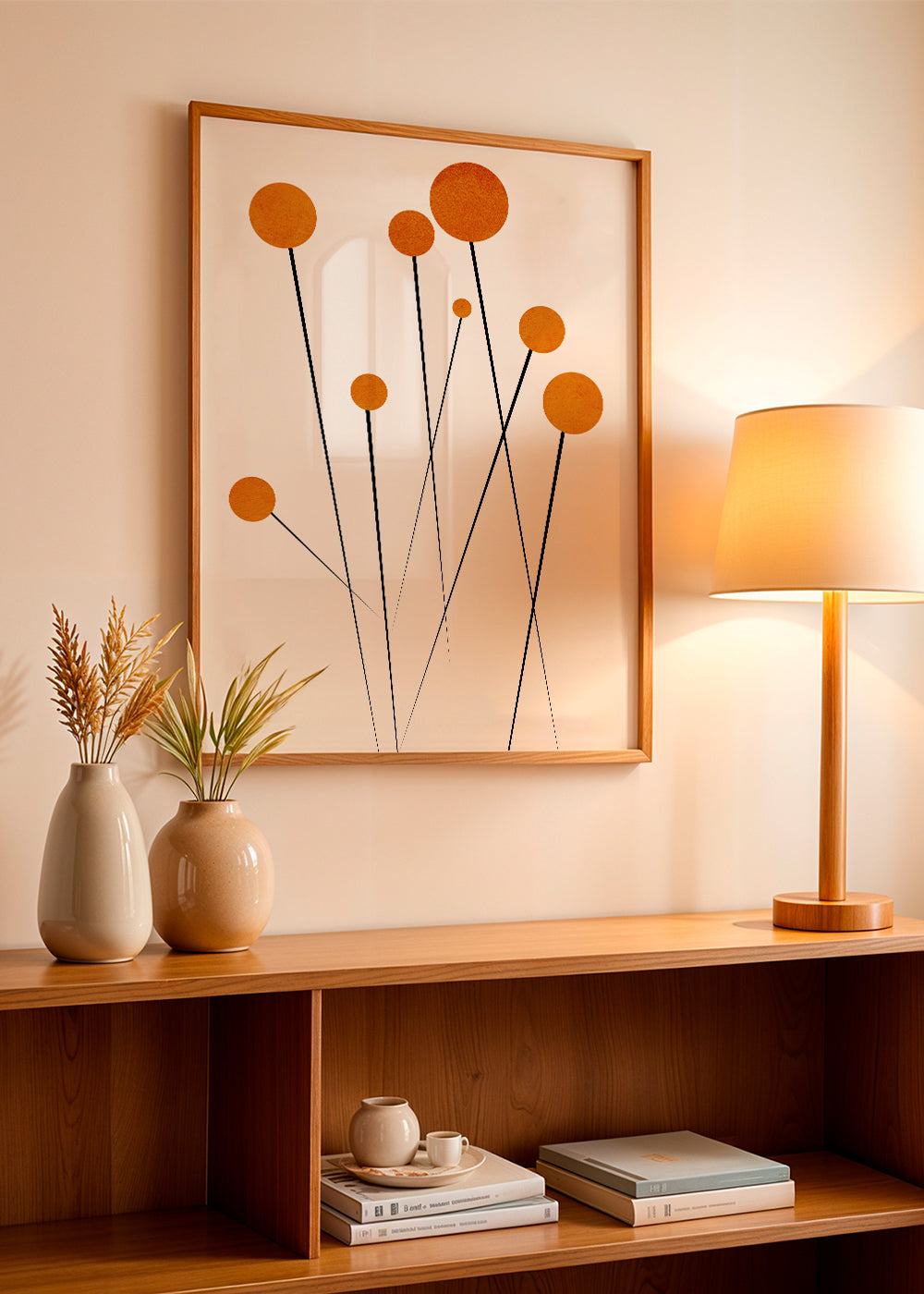 Botanisk poster med orange cirklar