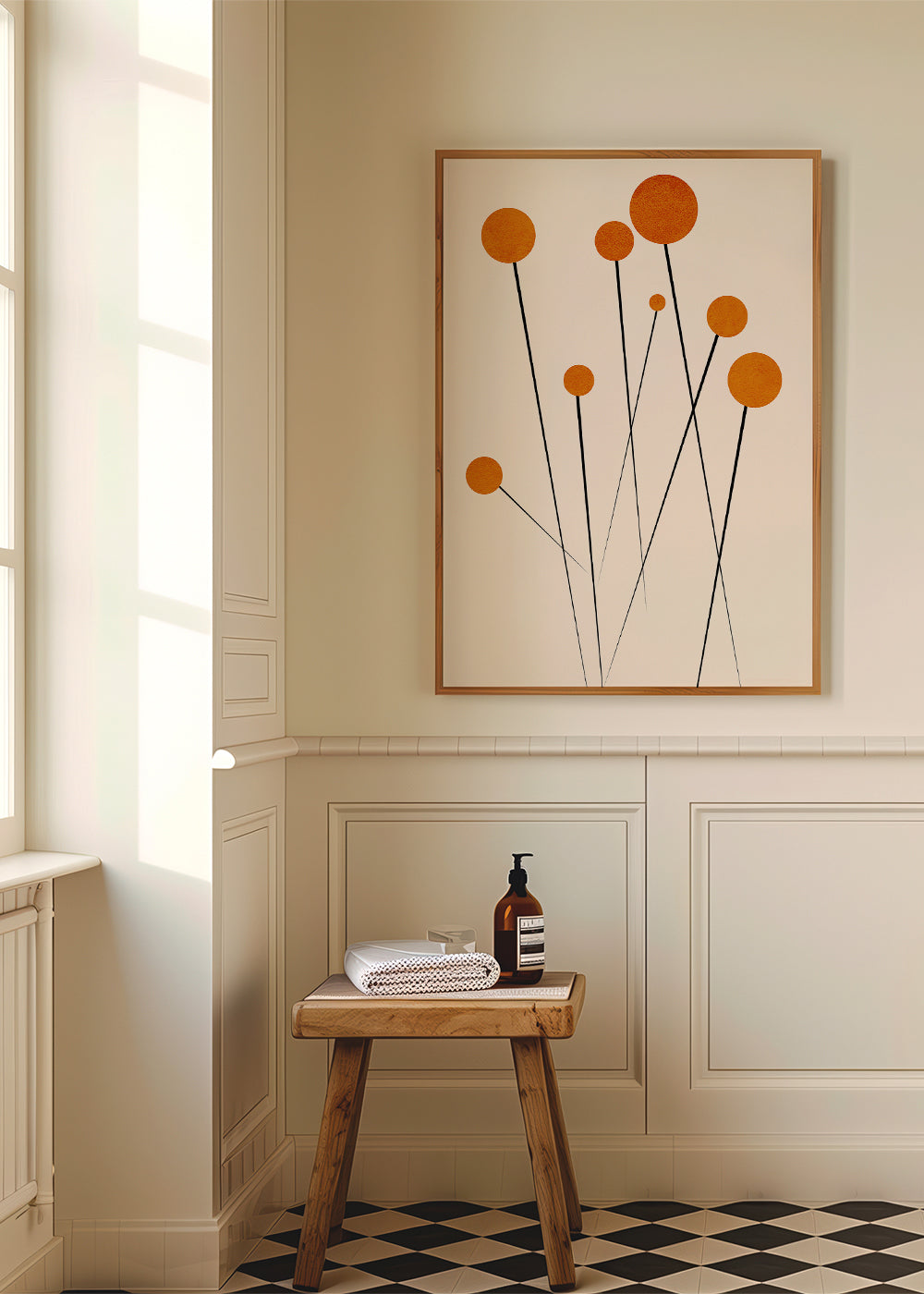 Botanisk poster med orange cirklar