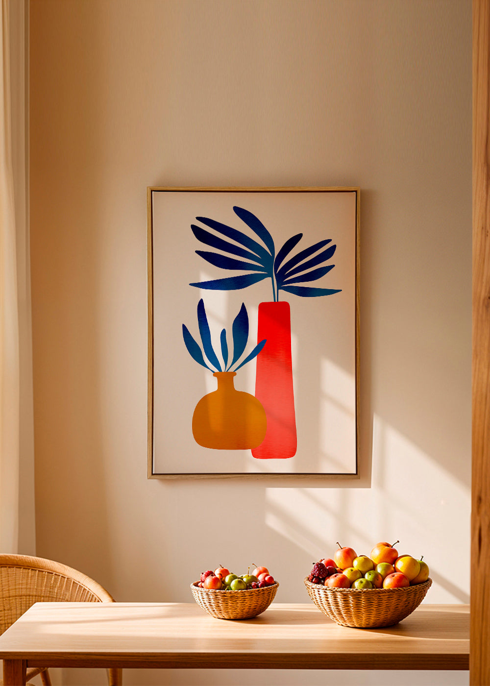 Botanisk poster med färgglada, minimalistiska vaser