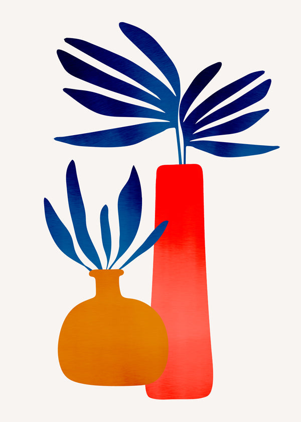 Botanisk poster med färgglada, minimalistiska vaser