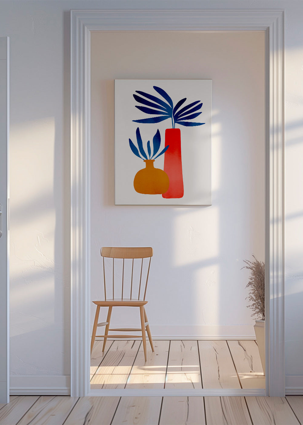 Botanisk poster med färgglada, minimalistiska vaser