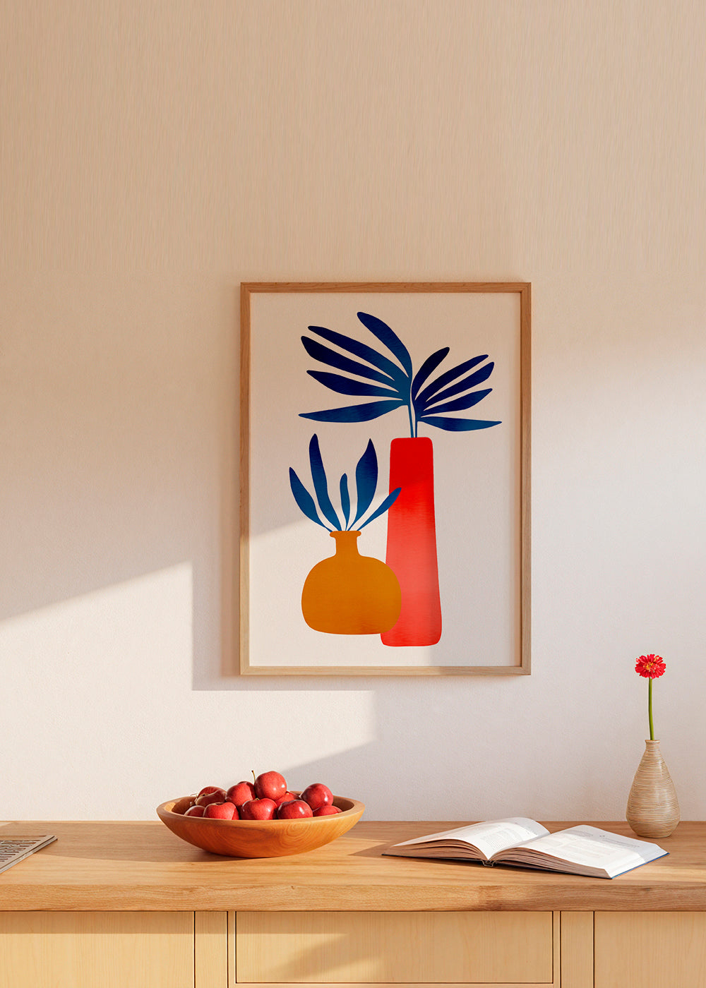 Botanisk poster med färgglada, minimalistiska vaser