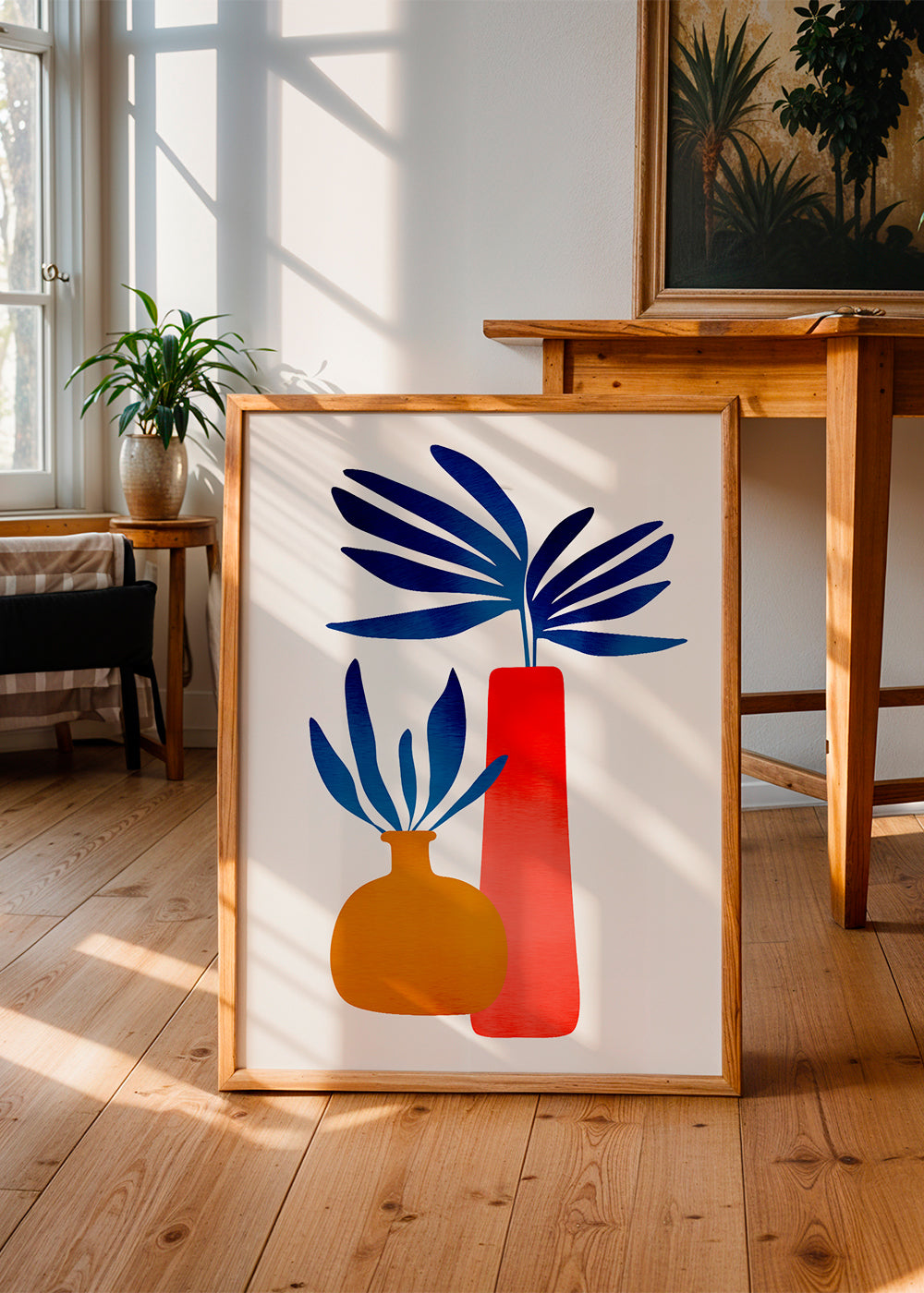Botanisk poster med färgglada, minimalistiska vaser