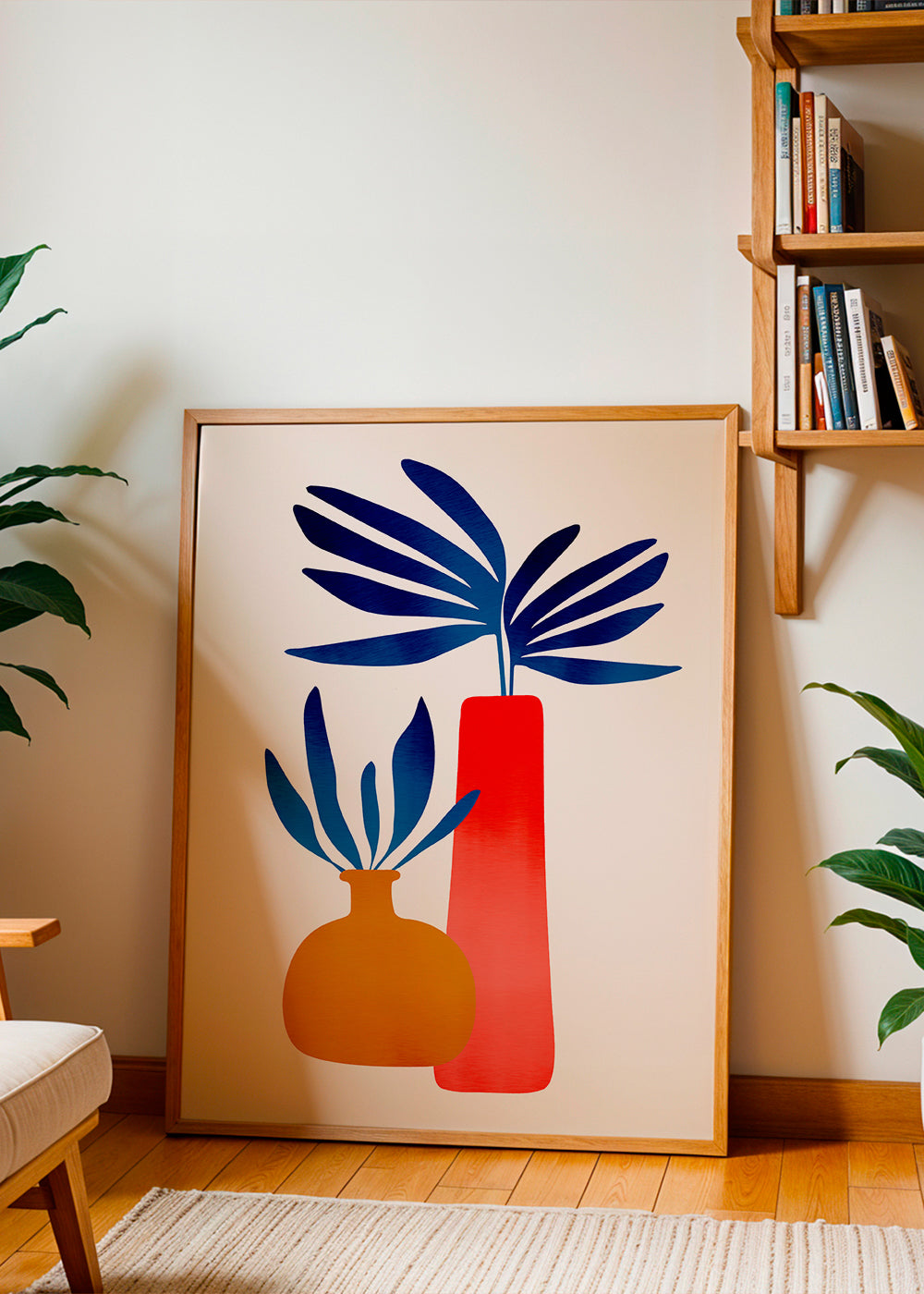 Botanisk poster med färgglada, minimalistiska vaser