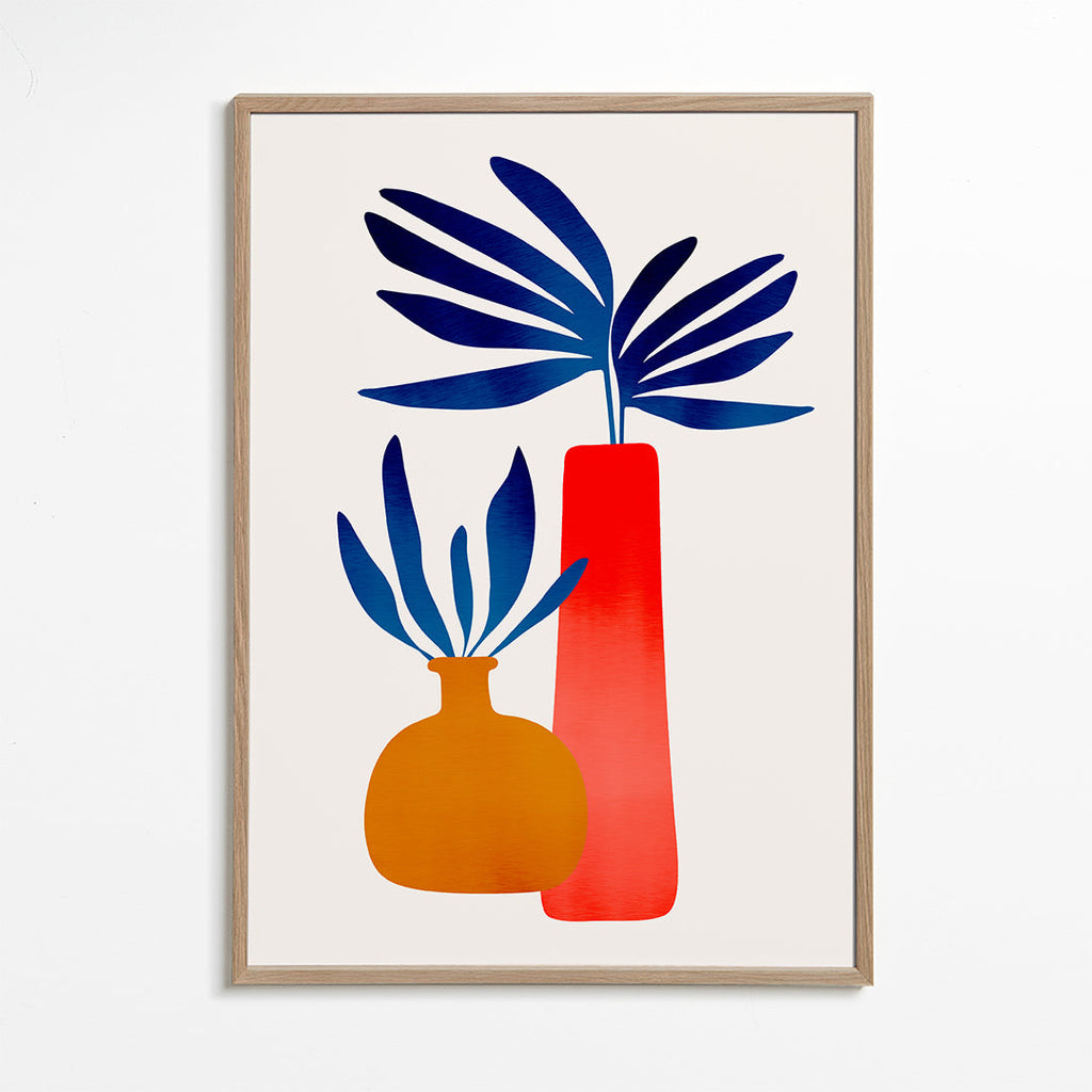 Botanisk poster med färgglada, minimalistiska vaser
