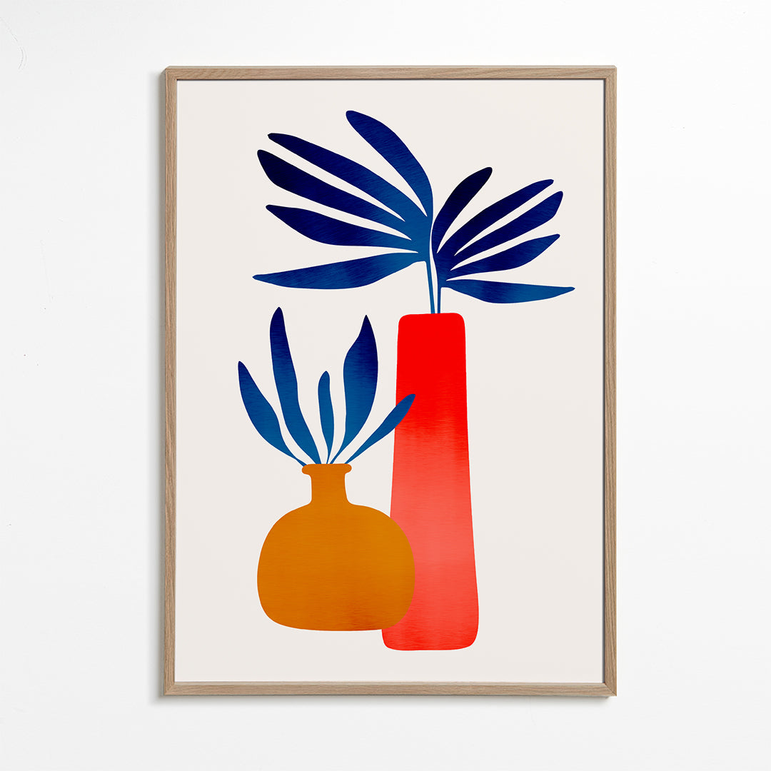 Botanisk poster med färgglada, minimalistiska vaser
