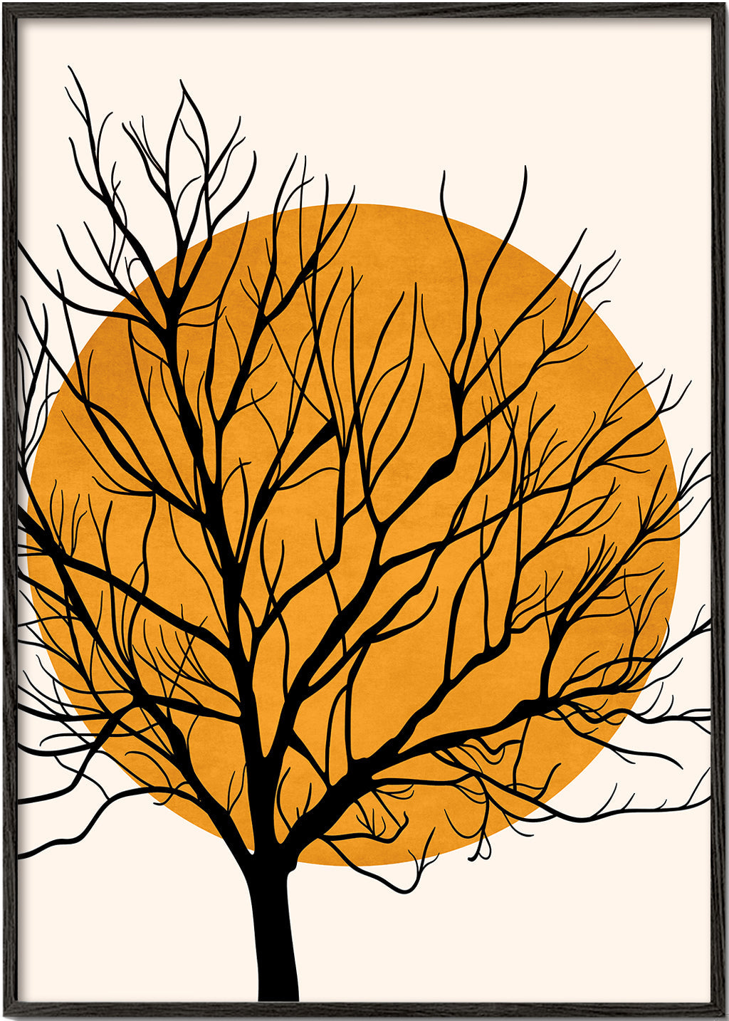 Botanisk poster: träsilhuett med orange sol
