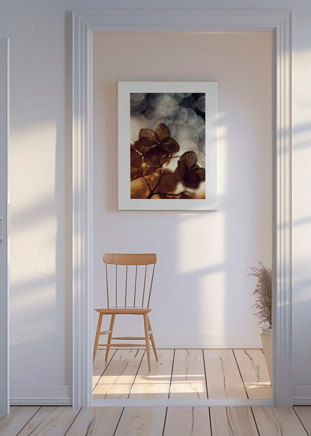Botanisk poster: torkade blommor i mjuk bokeh