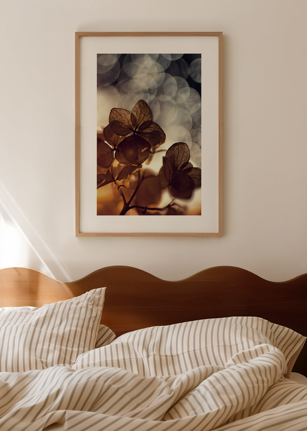 Botanisk poster: torkade blommor i mjuk bokeh
