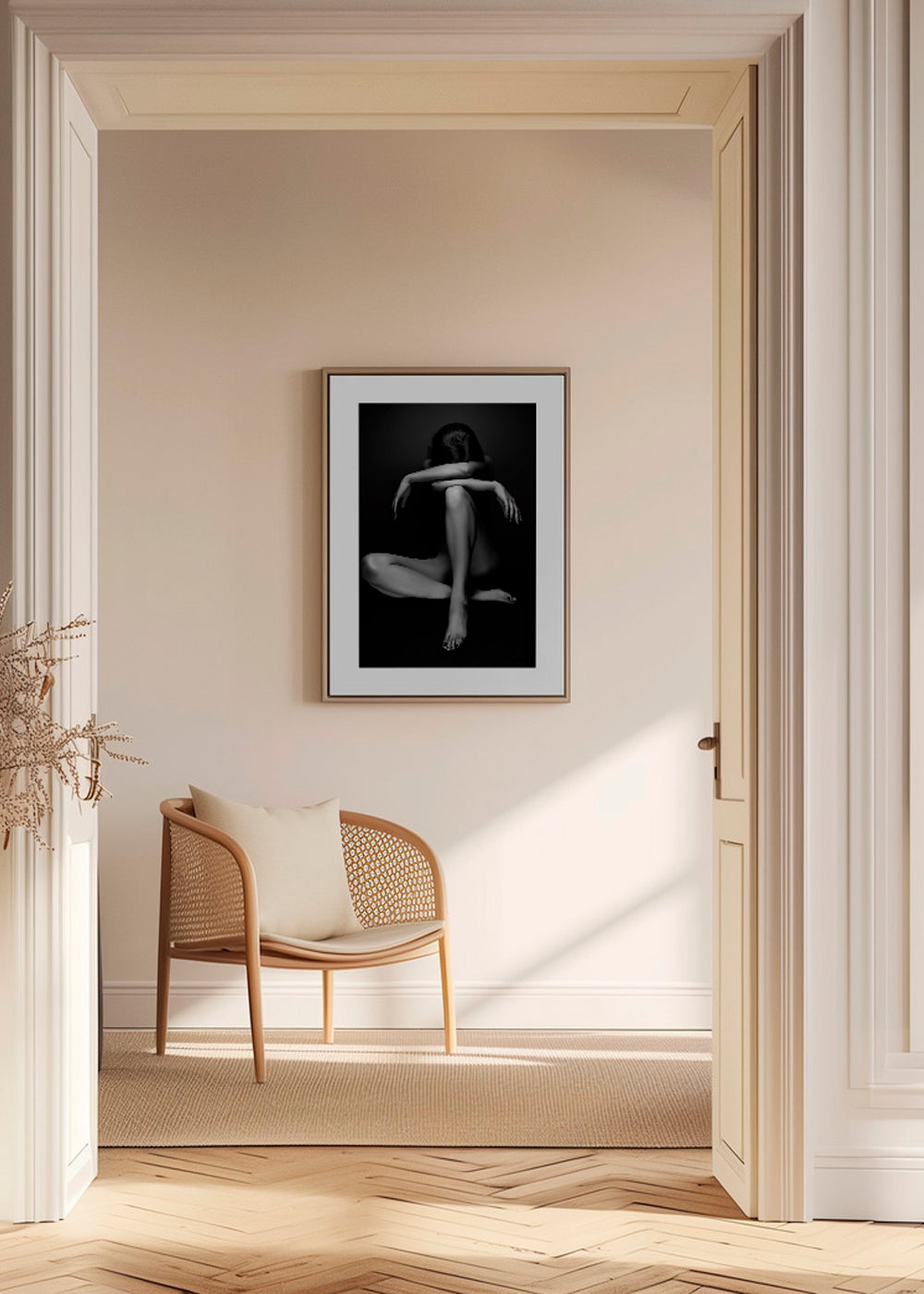 Fotografi av sittande figur i studio