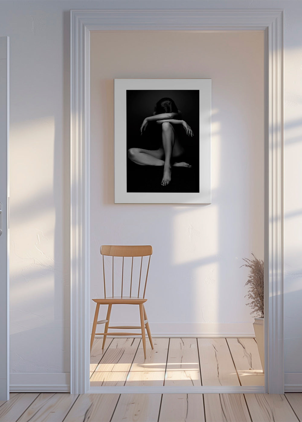 Fotografi av sittande figur i studio