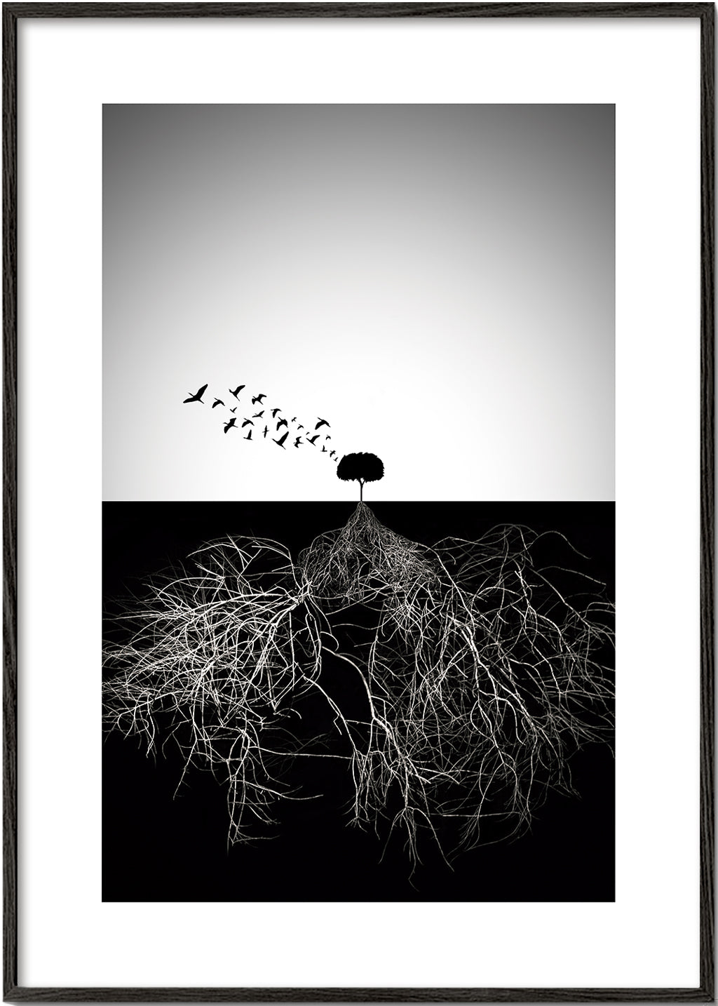 Botanisk poster med träd och grafiska rötter