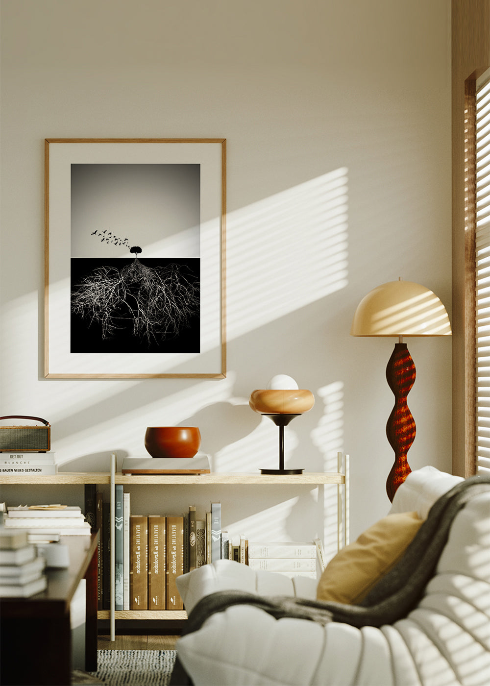 Botanisk poster med träd och grafiska rötter