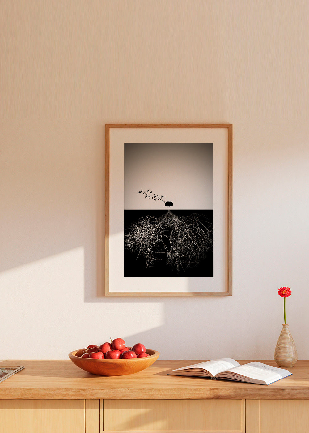 Botanisk poster med träd och grafiska rötter