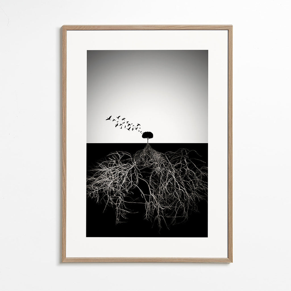 Botanisk poster med träd och grafiska rötter