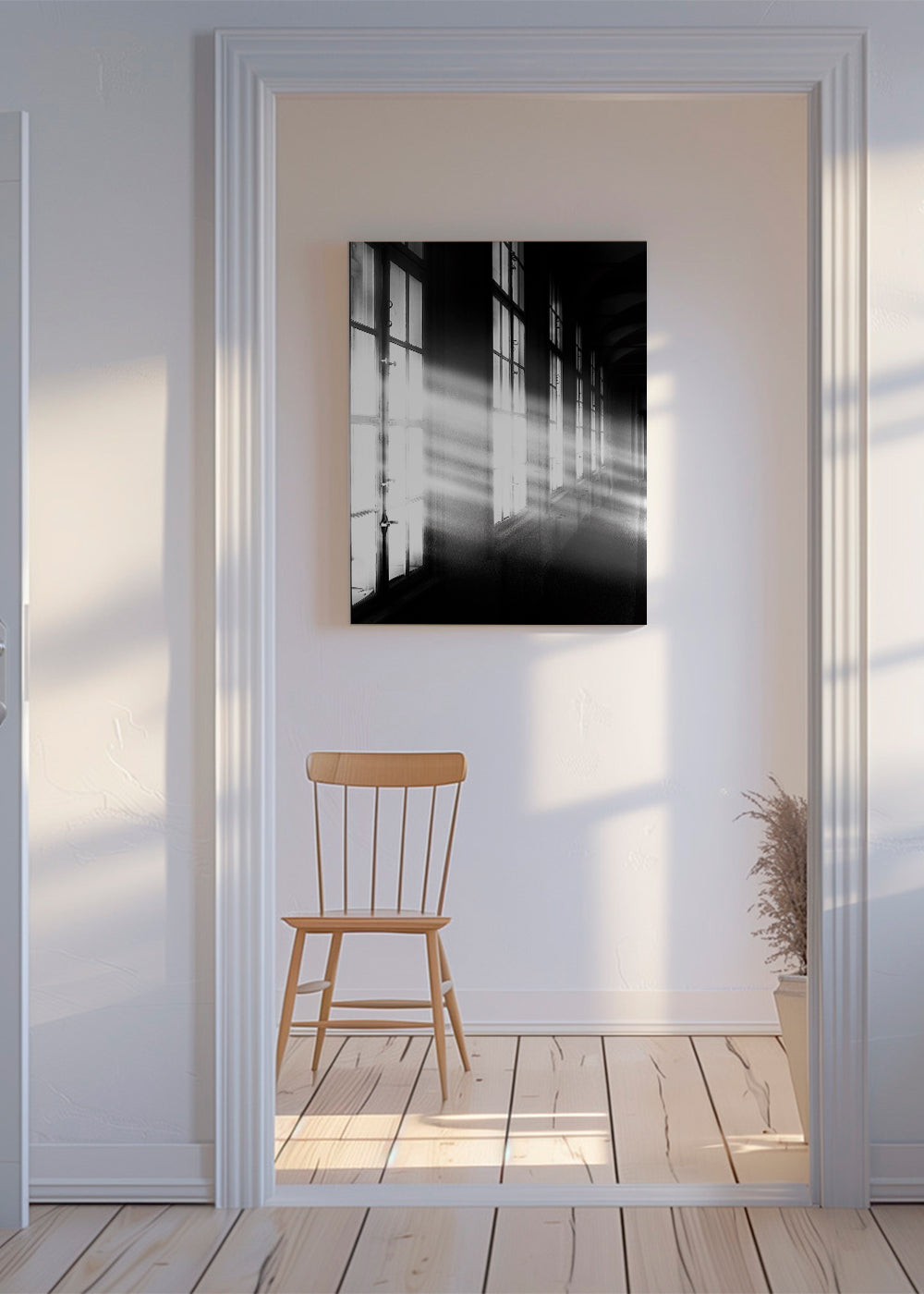 Fotografi av korridor med fönster och ljusstrålar