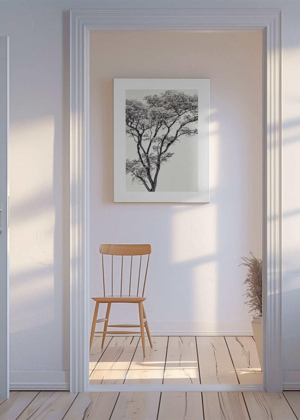 Botanisk poster: träd i svartvitt