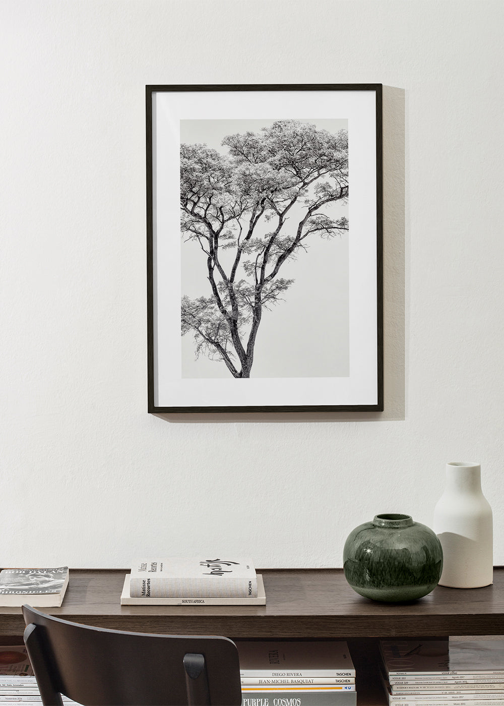 Botanisk poster: träd i svartvitt