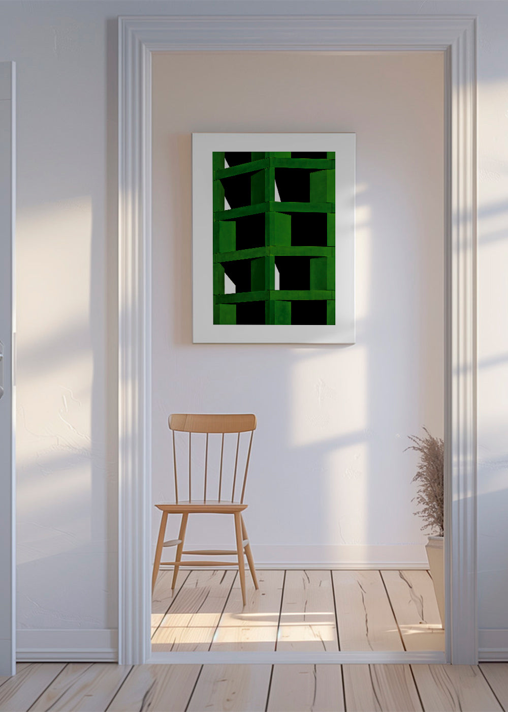 Geometrisk konst med grön modulär struktur
