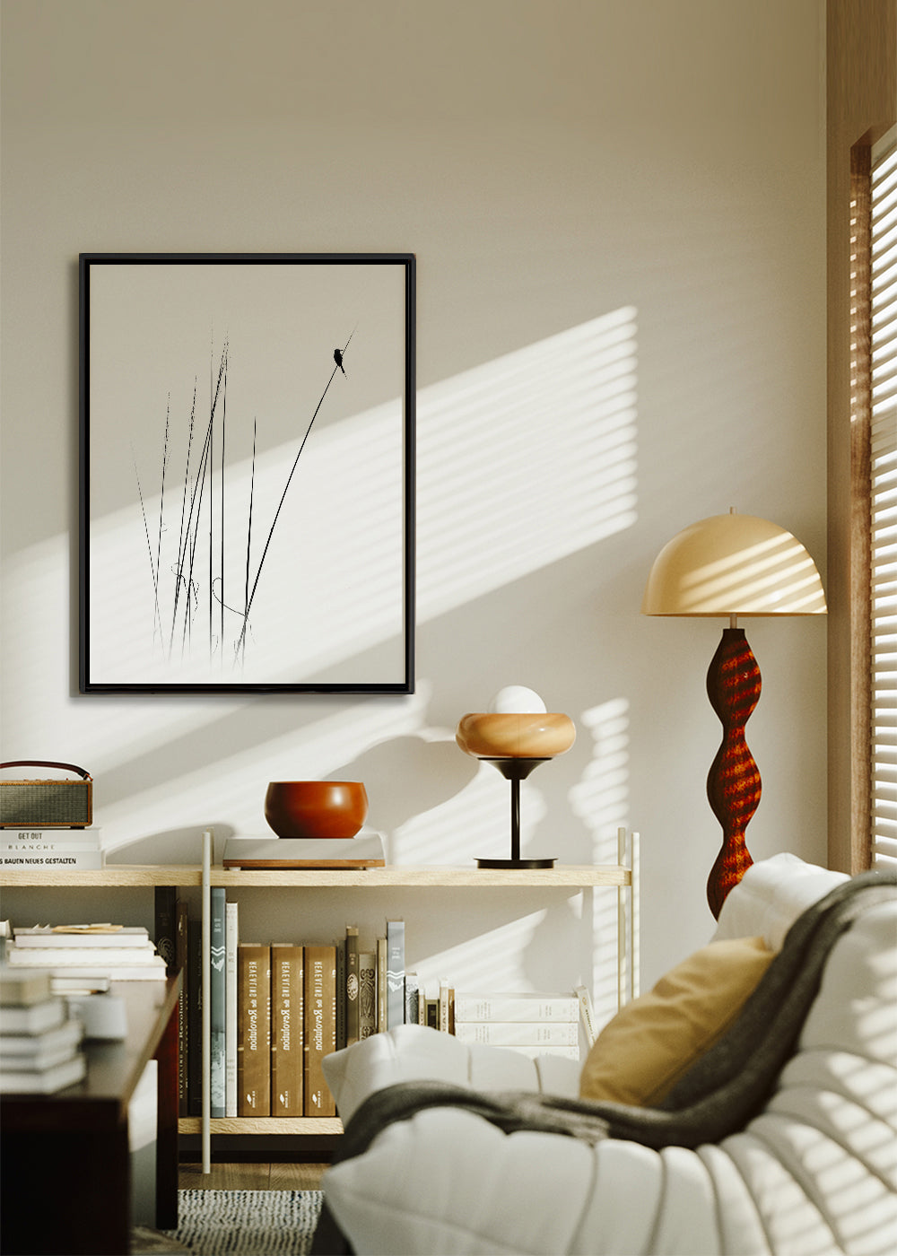Fotografi: fågel på vass, minimalistisk