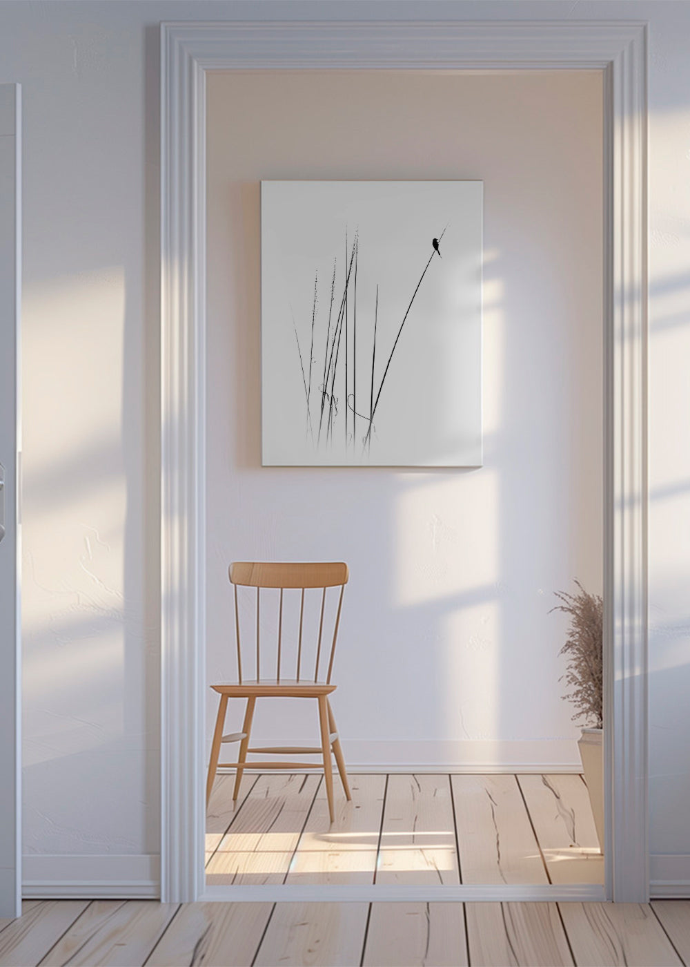 Fotografi: fågel på vass, minimalistisk
