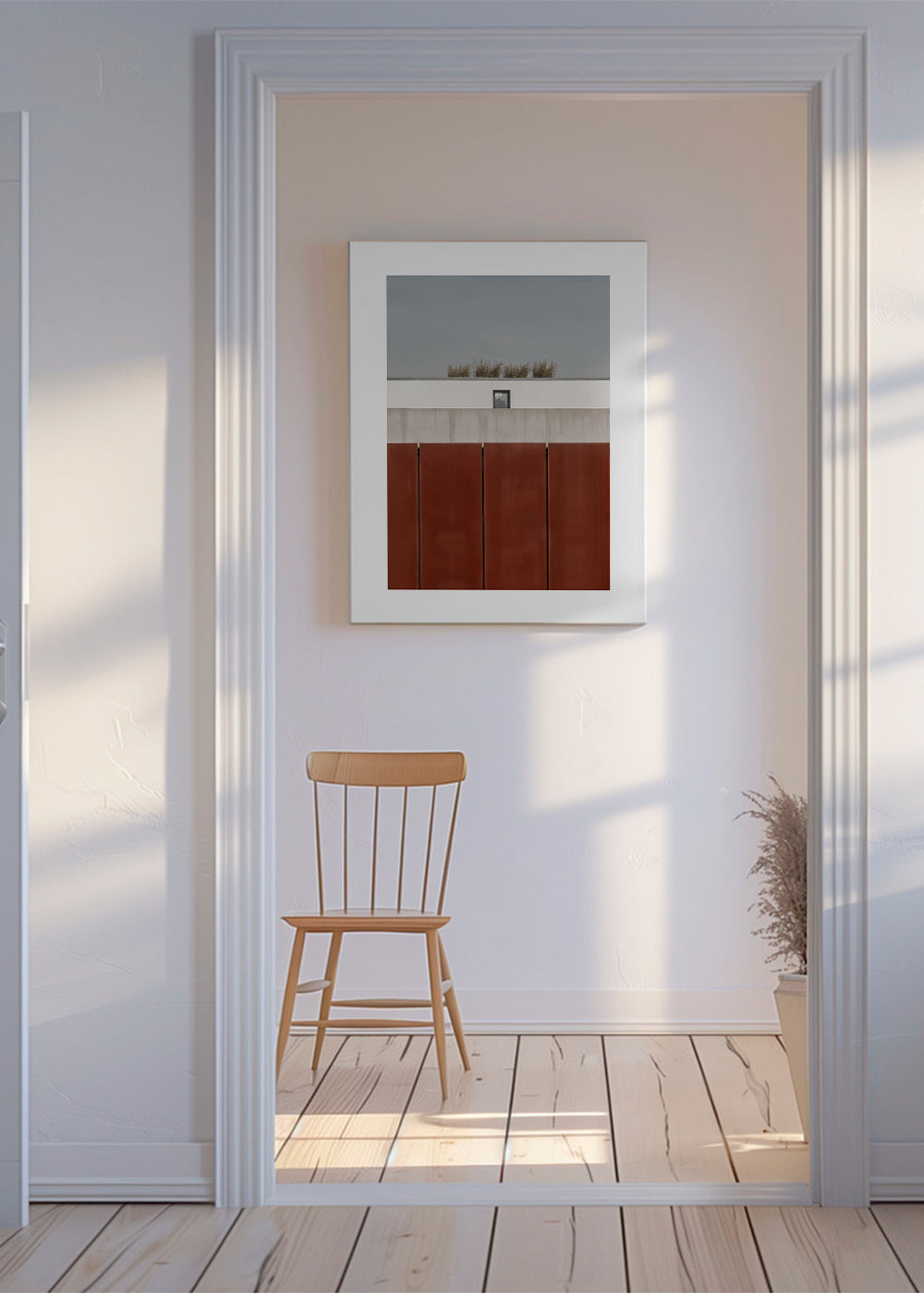 Minimalistisk tavla med rostiga paneler
