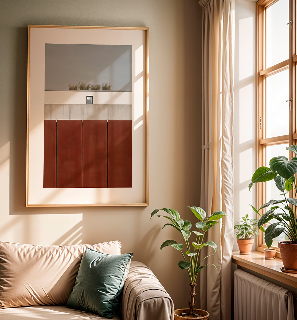 Minimalistisk tavla med rostiga paneler