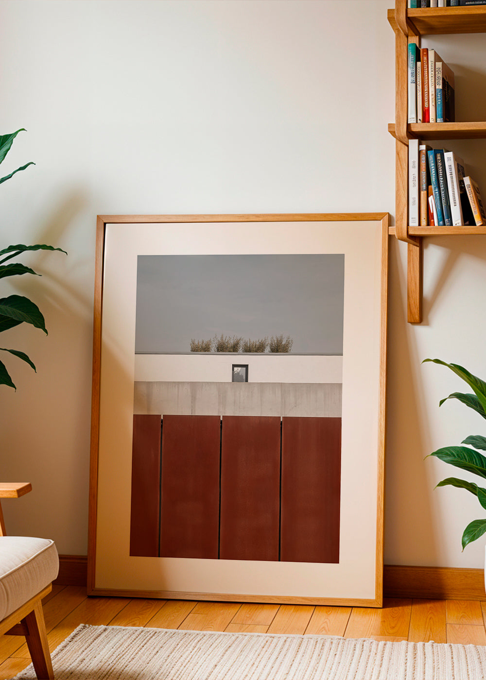 Minimalistisk tavla med rostiga paneler