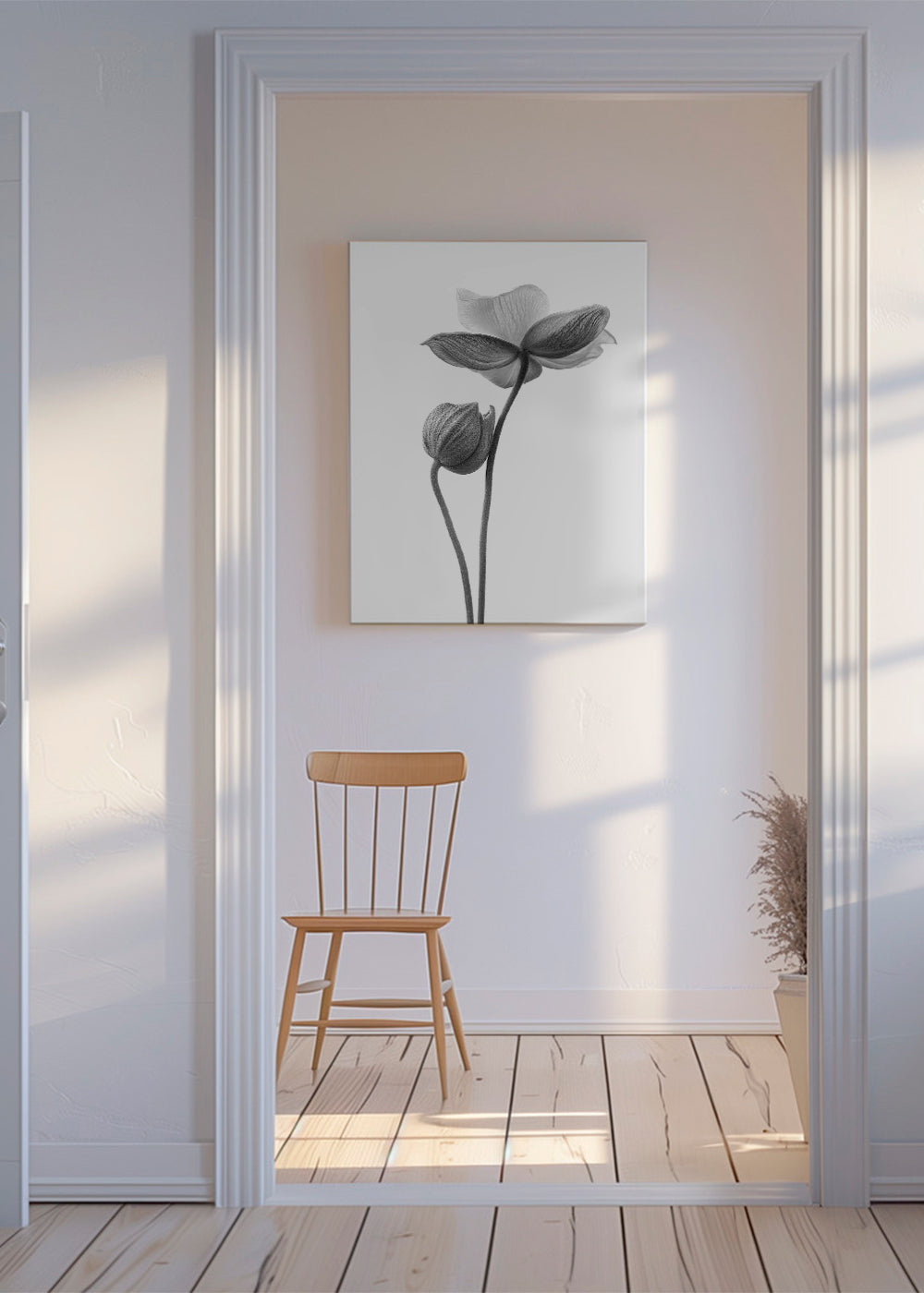 Botaniskt tryck i svartvitt