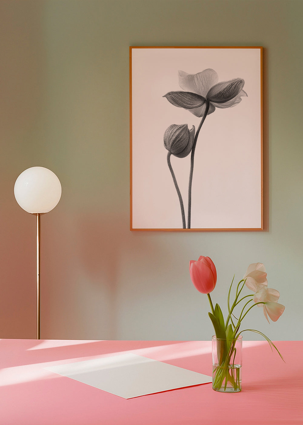 Botaniskt tryck i svartvitt